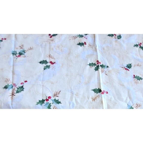 Vintage Liz Claiborne Holly Swirl 100"x 60" Oval Tablecloth With 10 Napkins - Picture 7 of 8